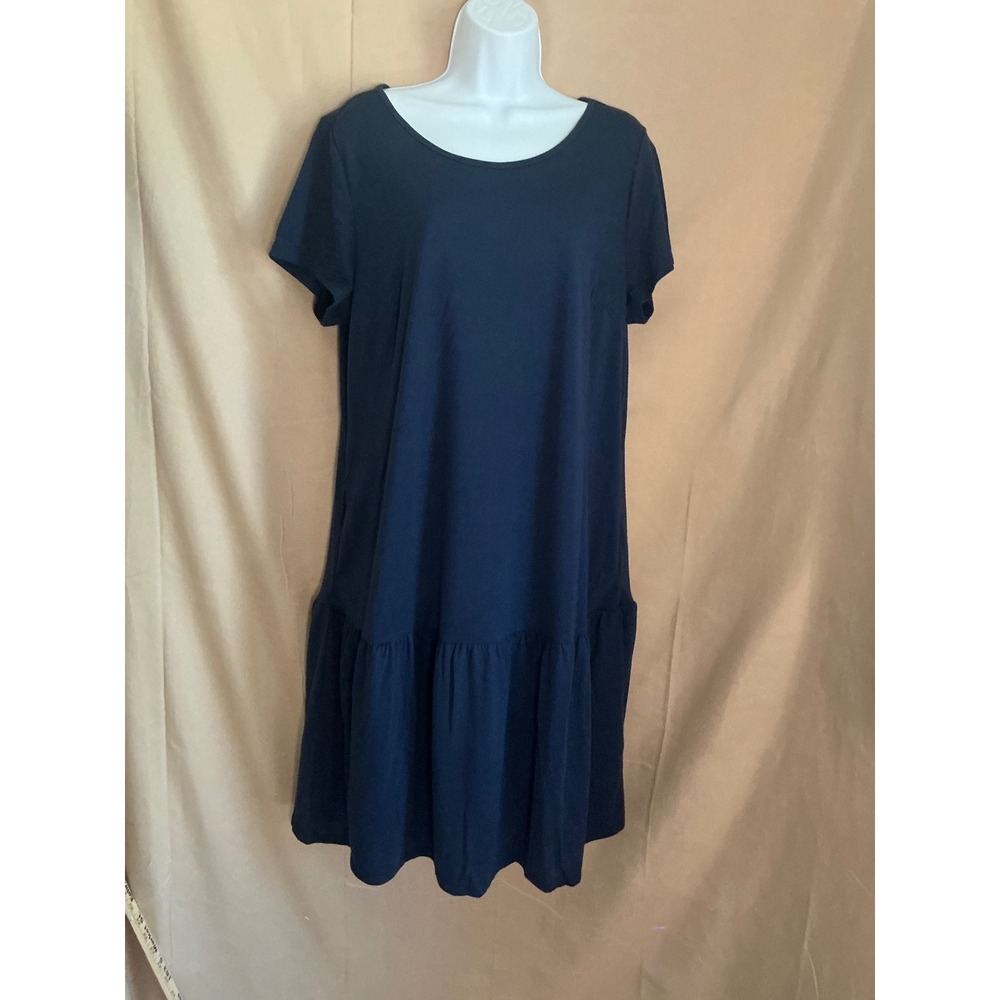 Woman Within Dress Womens Medium 14/16 Navy Blue Excellent Drop Waist Ruffle Hem